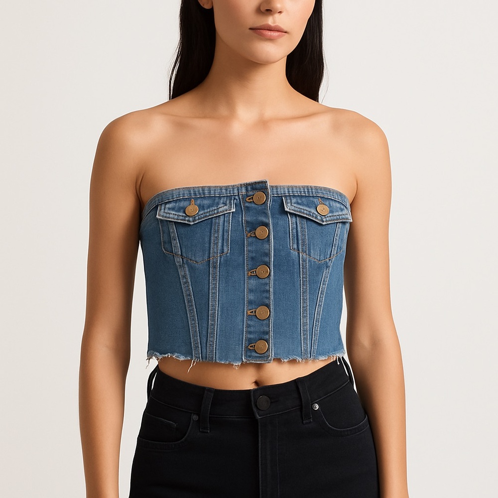 Zara Denim Strapless Bustier Top Blue Size 28 NWT Eco Cotton Structured F7